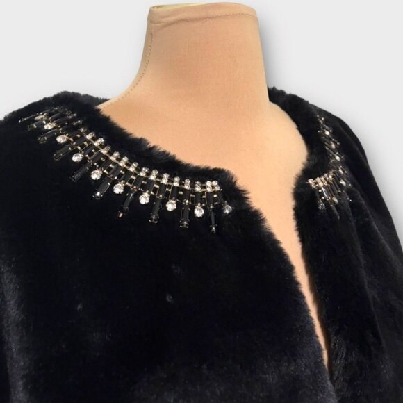 Luxurious Faux Fur Jacket Capulet M Black Jeweled Collar Classic Glam Formal EUC - Picture 3 of 6
